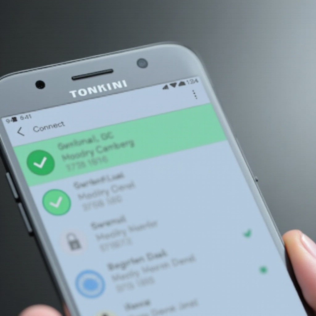 zielony znak wyboru obok numeru telefonu samsung